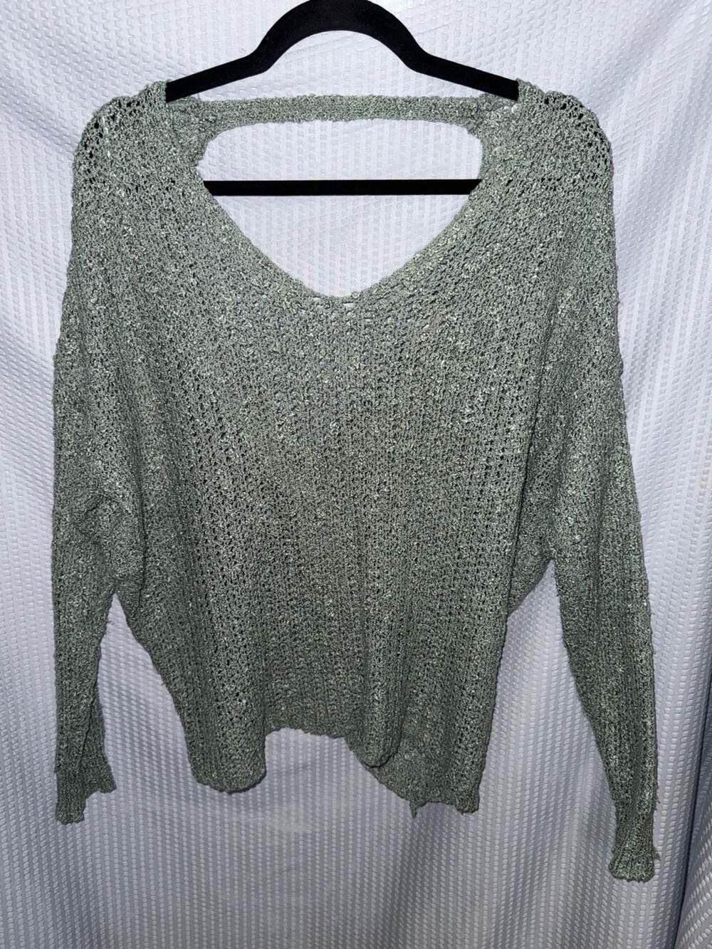 Altar'd State Green Marled Knit V-Neck Sweater